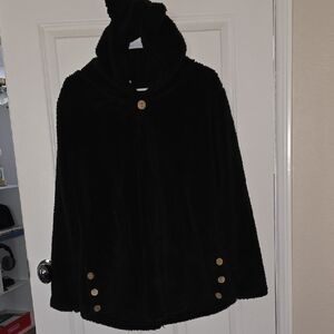 Black Hooded Cape with Gold Buttons